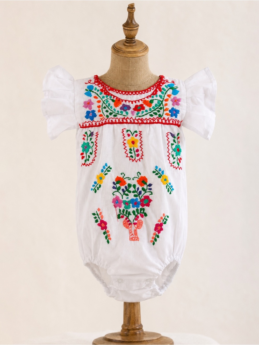 White Floral Hand Embroidered Baby Romper